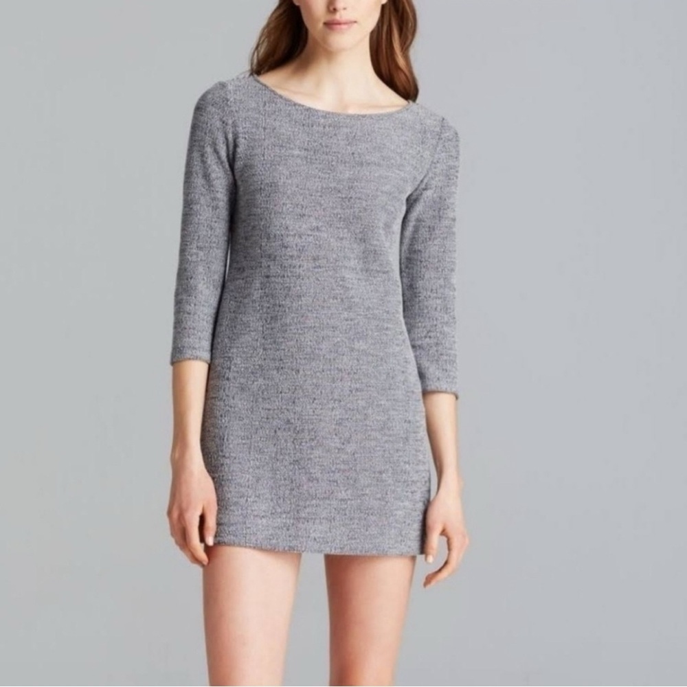 Theory Women’s Mimi H Plentiful Cotton Knit Sheath Tweed Midi Dress Navy Blue